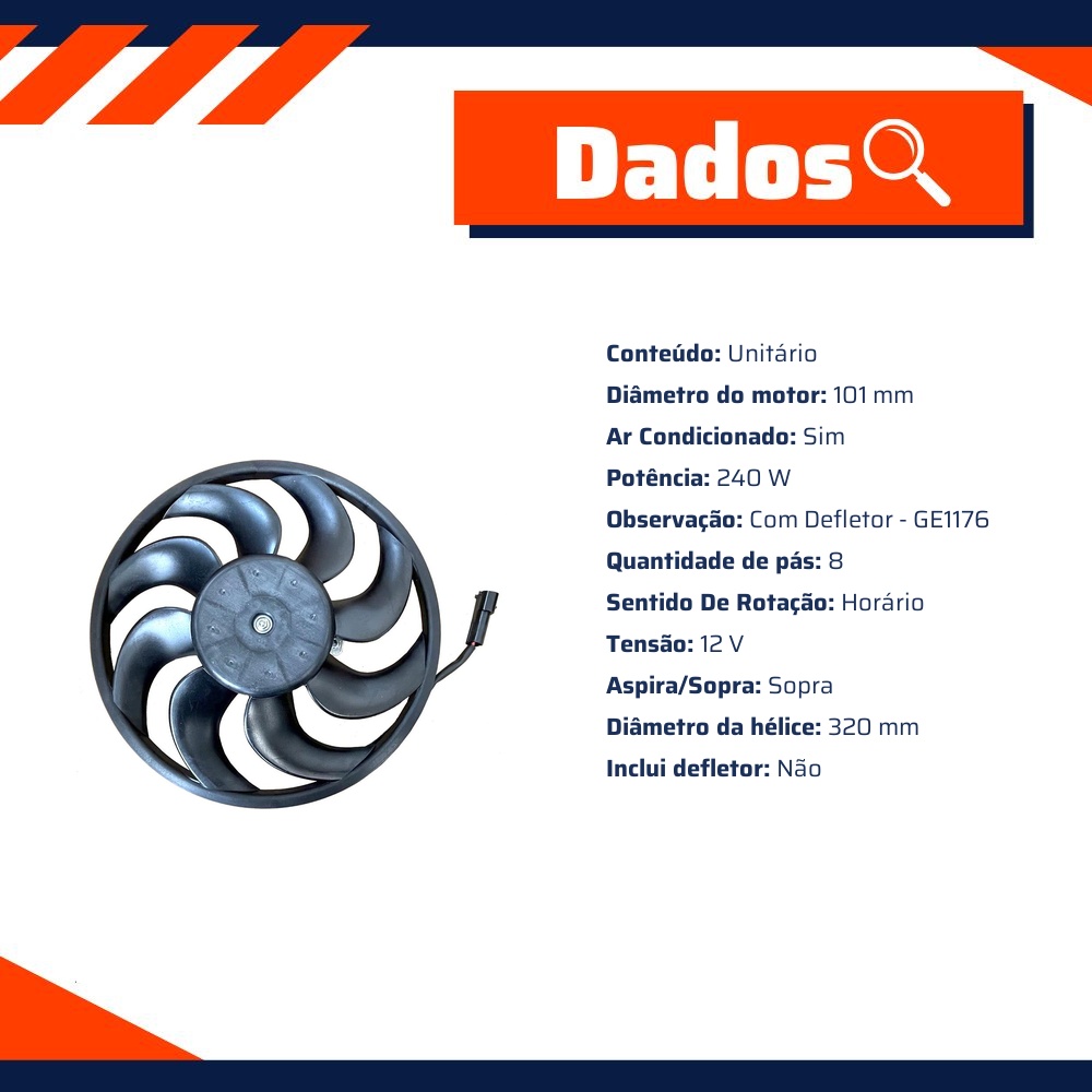 Eletroventilador 12V 240W para Chevrolet Grand Blazer e Silverado - Gauss - GE1177