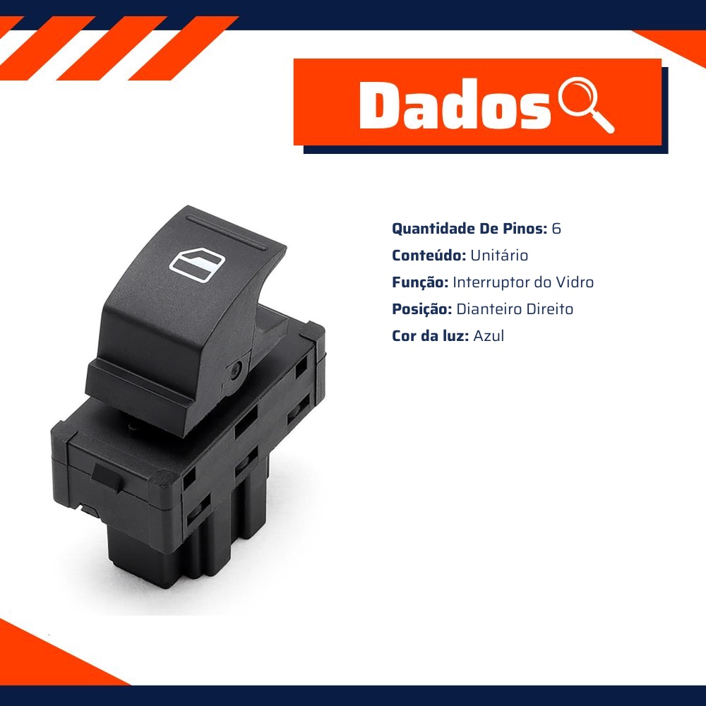 Interruptor do Vidro Elétrico para Volkswagen Cross Up! e Up! - Gauss - GE2381
