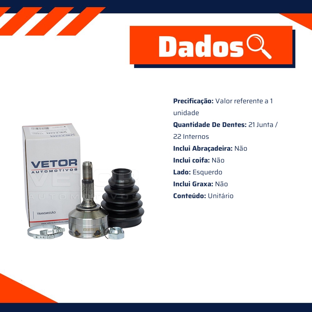 Junta Homocinetica 21X22 Dentes para Peugeot 307 - Vetor - VT5981
