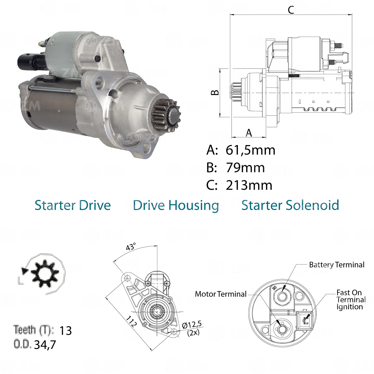 Motor de Partida 12V - ZM - 8021301