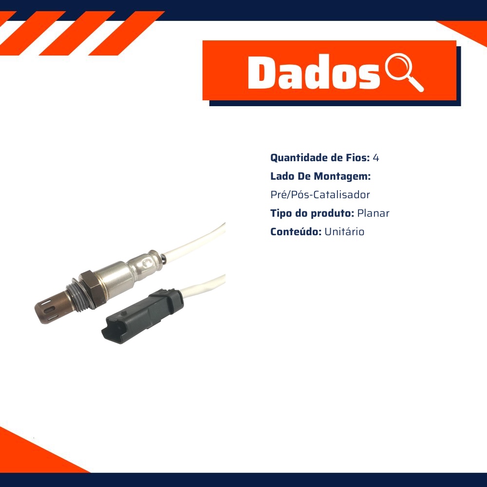 Sonda Lambda Planar Pré/Pós-Catalisador para Citroen C3 e Peugeot 208 - Gauss - GO8001