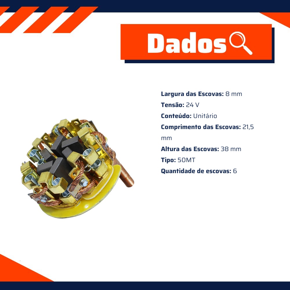 Porta Escovas para Motor de Partida com 6 Escovas - Unifap - 1.188/6