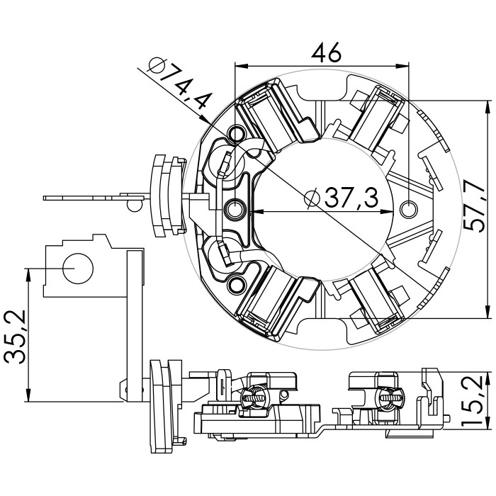 Porta Escovas para Motor de Partida com 4 Escovas - Unifap - 1.219/4