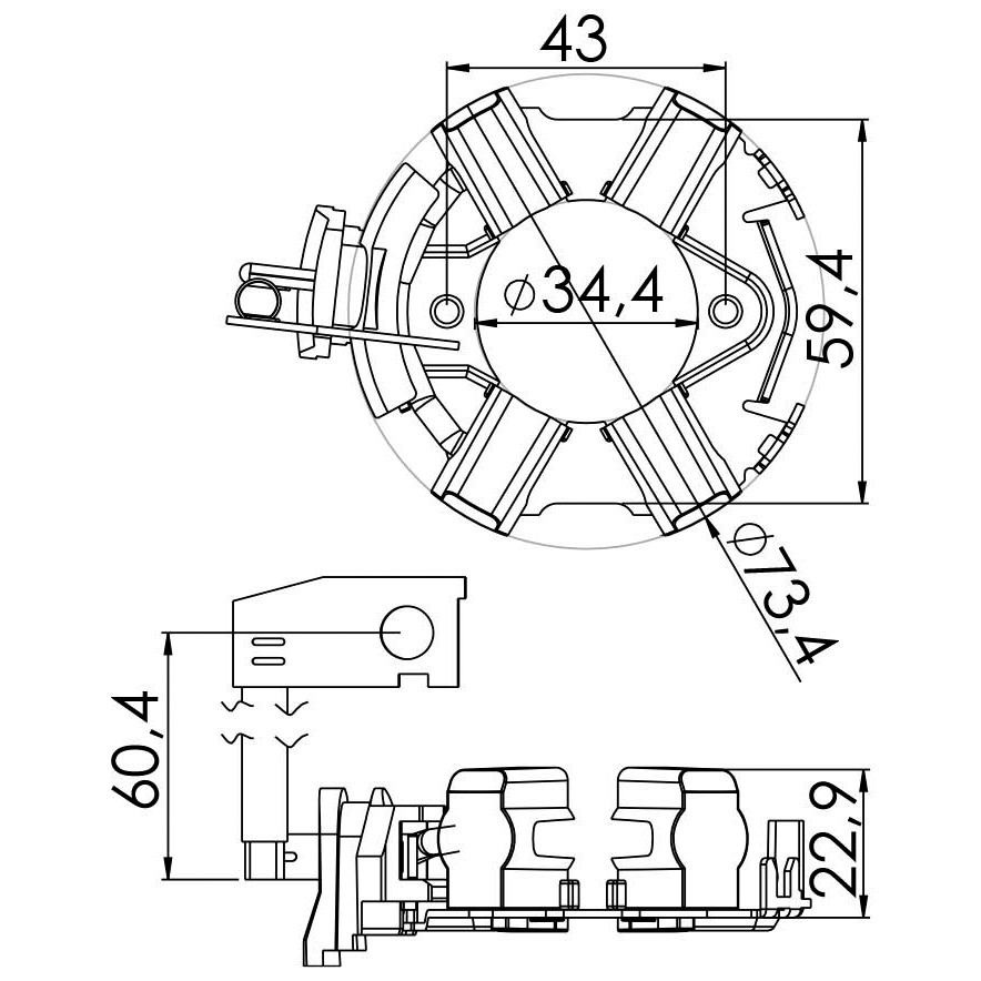 Porta Escovas para Motor de Partida com 4 Escovas - Unifap - 1.263/4