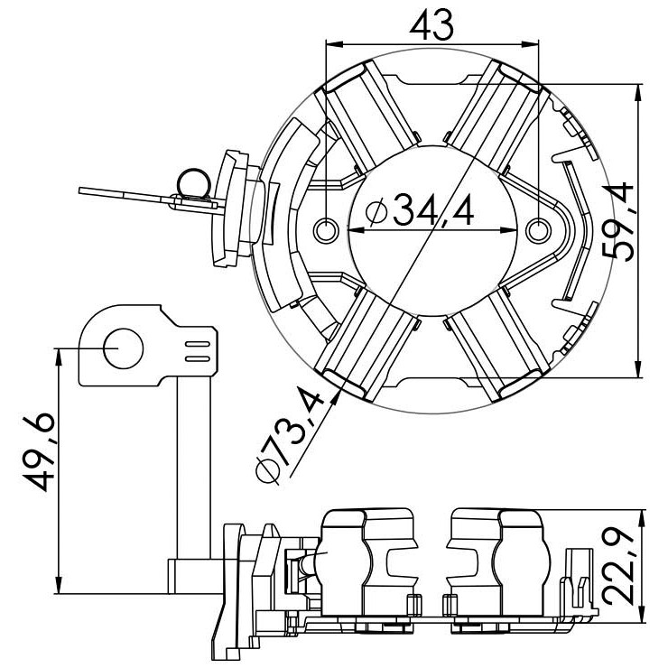Porta Escovas para Motor de Partida com 4 Escovas - Unifap - 1.265/4