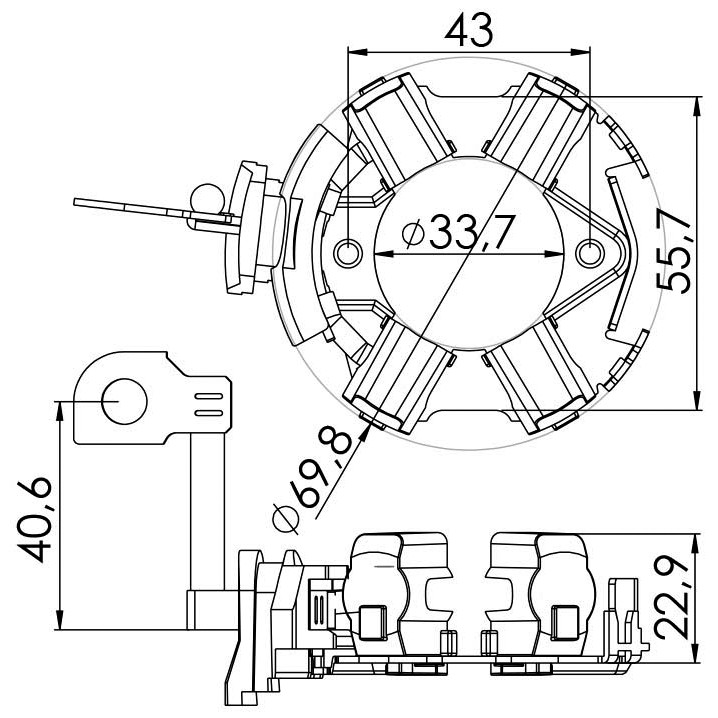 Porta Escovas para Motor de Partida com 4 Escovas - Unifap - 1.270/4