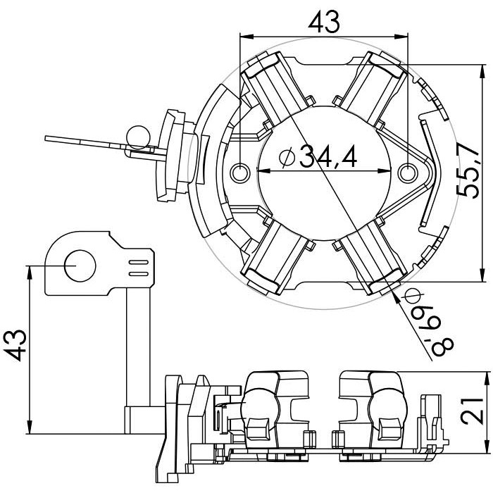 Porta Escovas para Motor de Partida com 4 Escovas - Unifap - 1.279/4