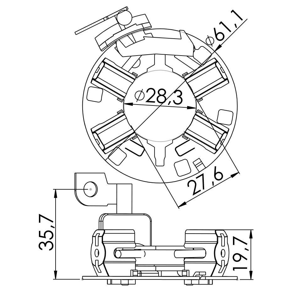 Porta Escovas para Motor de Partida com 4 Escovas - Unifap - 1.333/4
