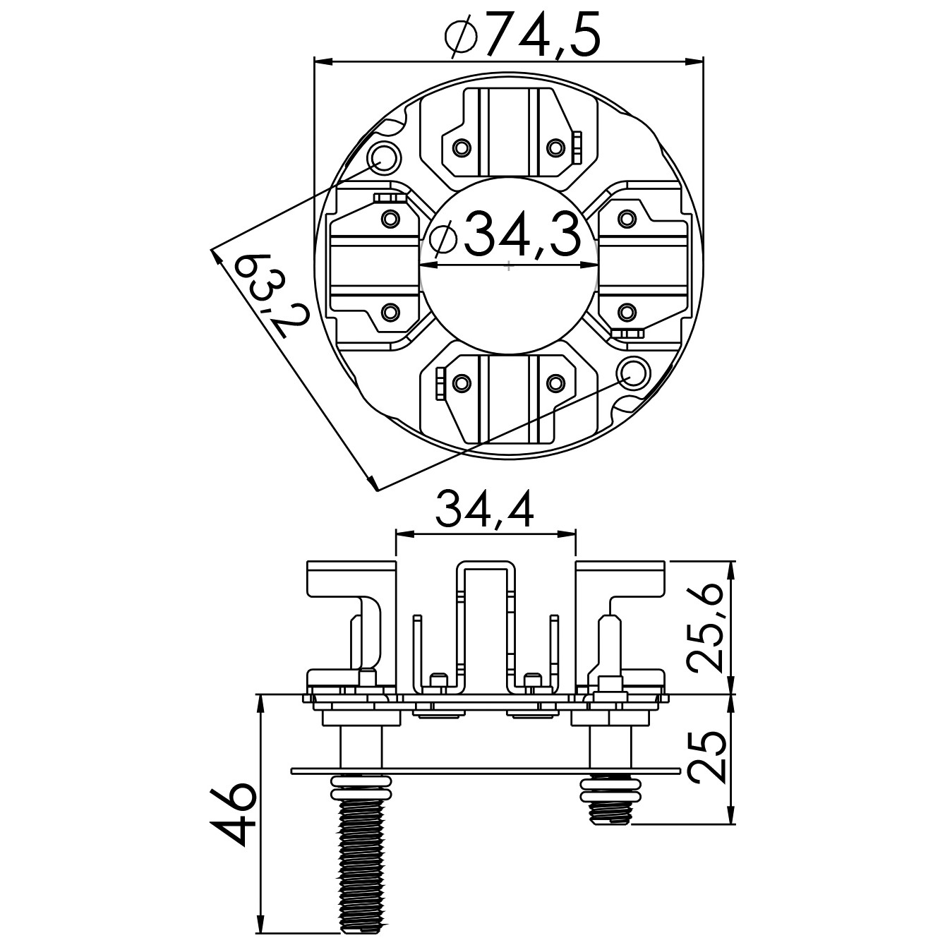 Porta Escovas para Motor de Partida com 4 Escovas - Unifap - 1.360/4