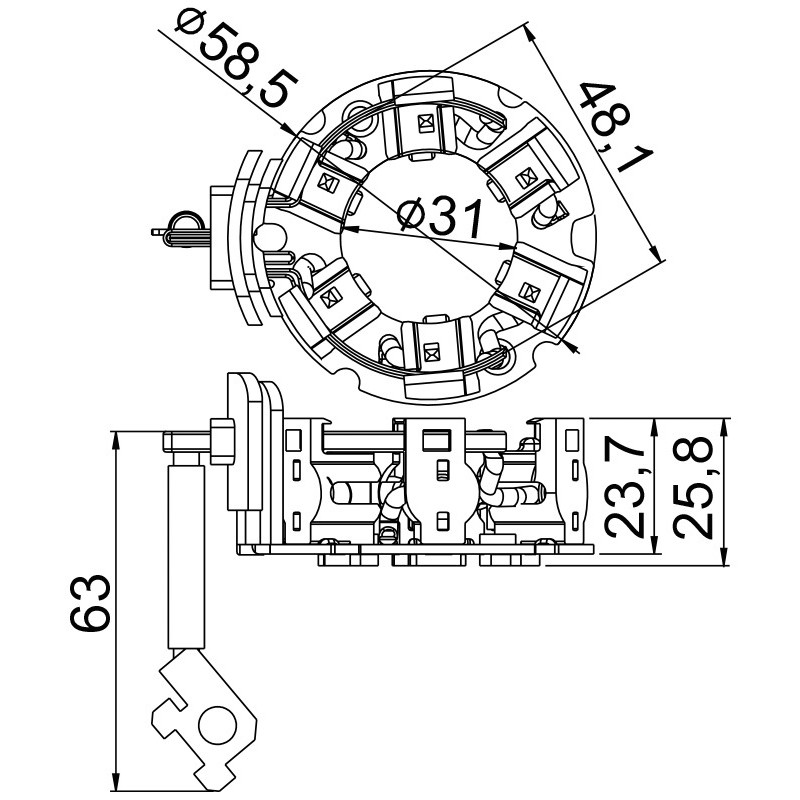 Porta Escovas para Motor de Partida com 6 Escovas para Hyundai HB20 - Unifap - 1.373/6