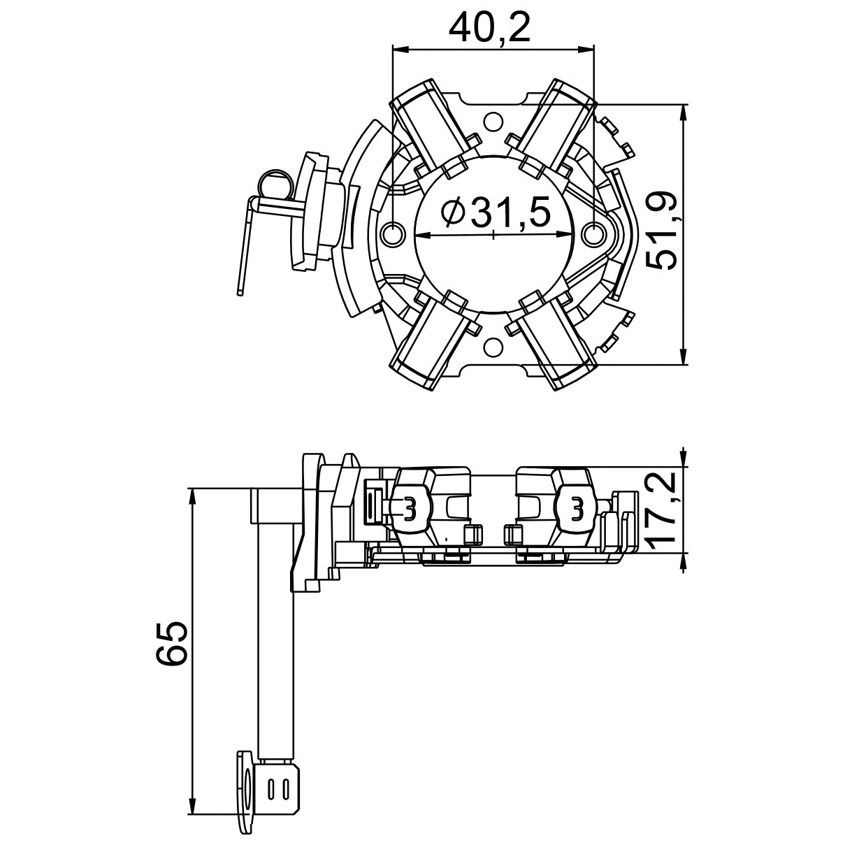 Porta Escovas para Motor de Partida com 4 Escovas - Unifap - 1.378/4