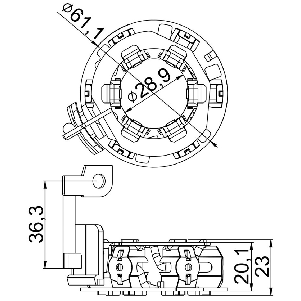 Porta Escovas para Motor de Partida com 6 Escovas - Unifap - 1.381/6