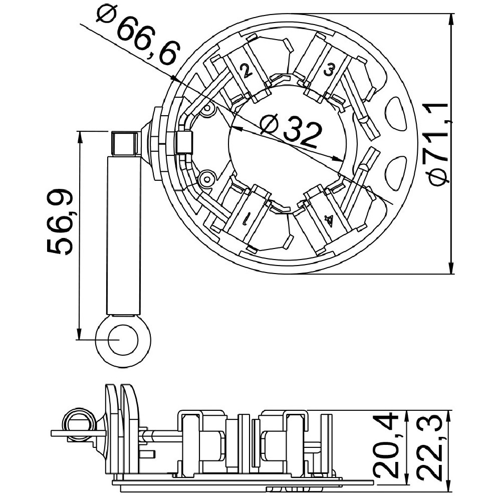 Porta Escovas para Motor de Partida com 4 Escovas - Unifap - 1.379/4