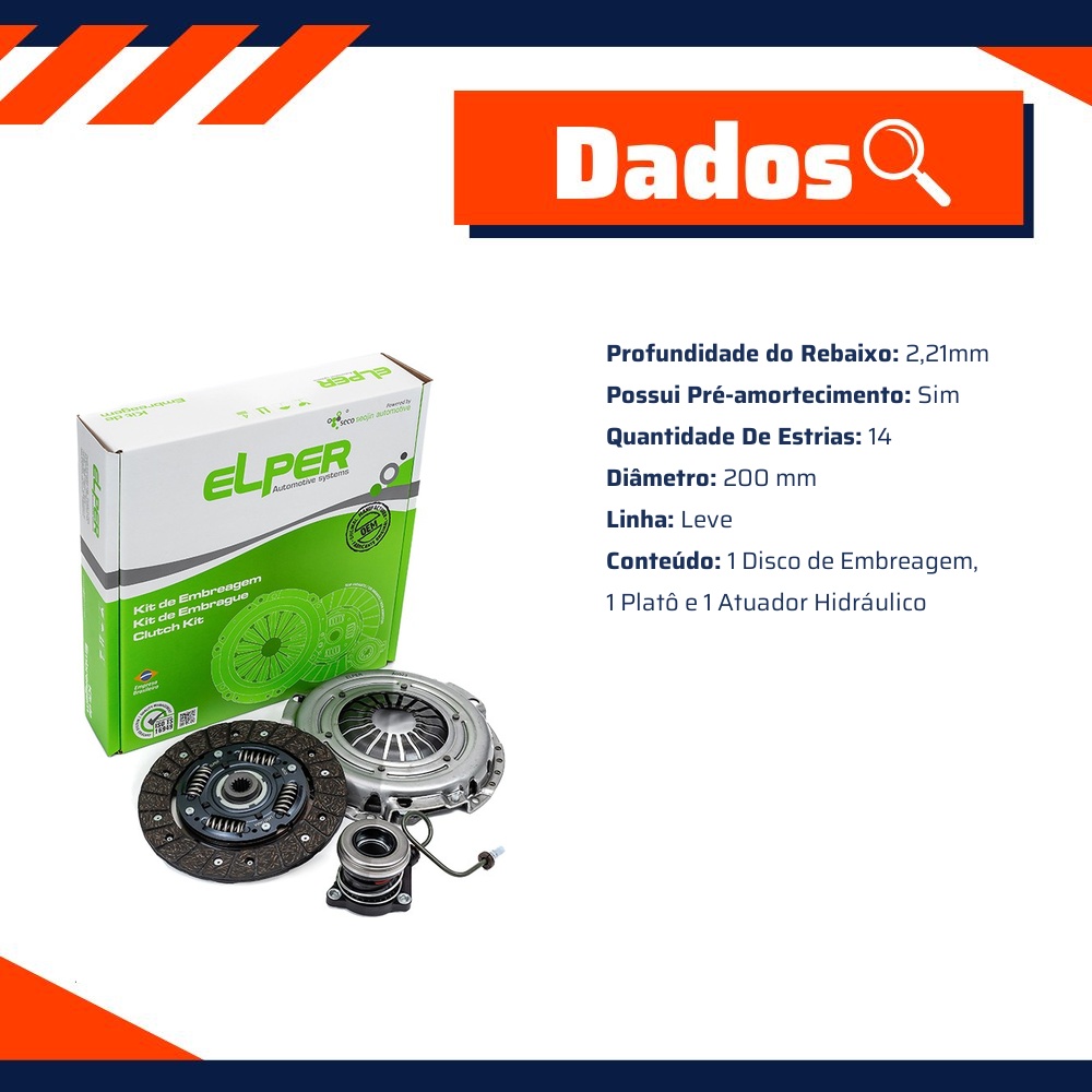 Kit de Embreagem com Atuador Hidráulico - Elper - 90 124