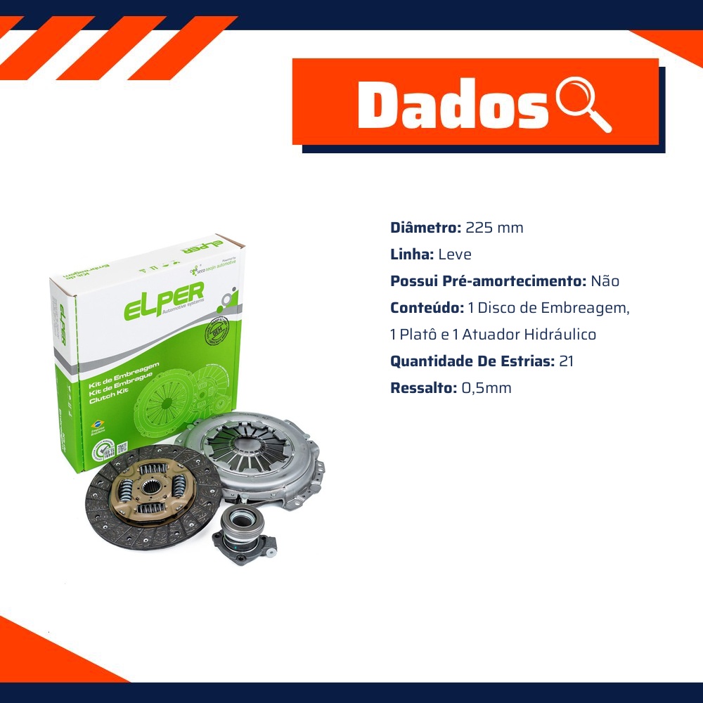 Kit de Embreagem com Atuador Hidráulico para Suzuki Grand Vitara - Elper - 90 338