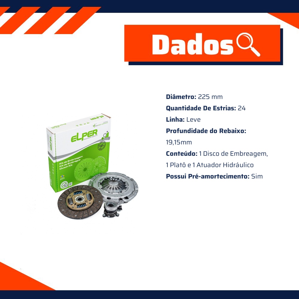Kit de Embreagem com Atuador Hidráulico para Chevrolet Tracker - Elper - 90 353