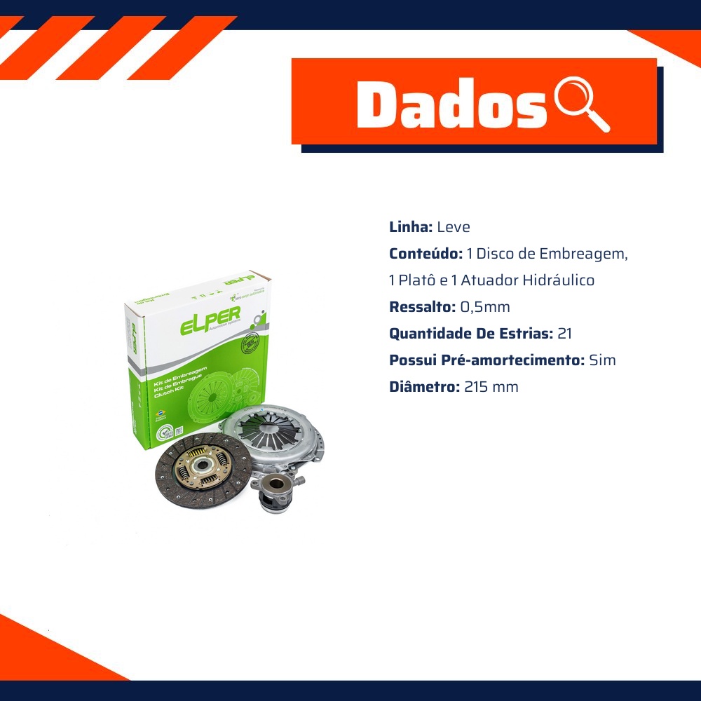 Kit de Embreagem com Atuador Hidráulico para Toyota Etios e YARIS - Elper - 90 357