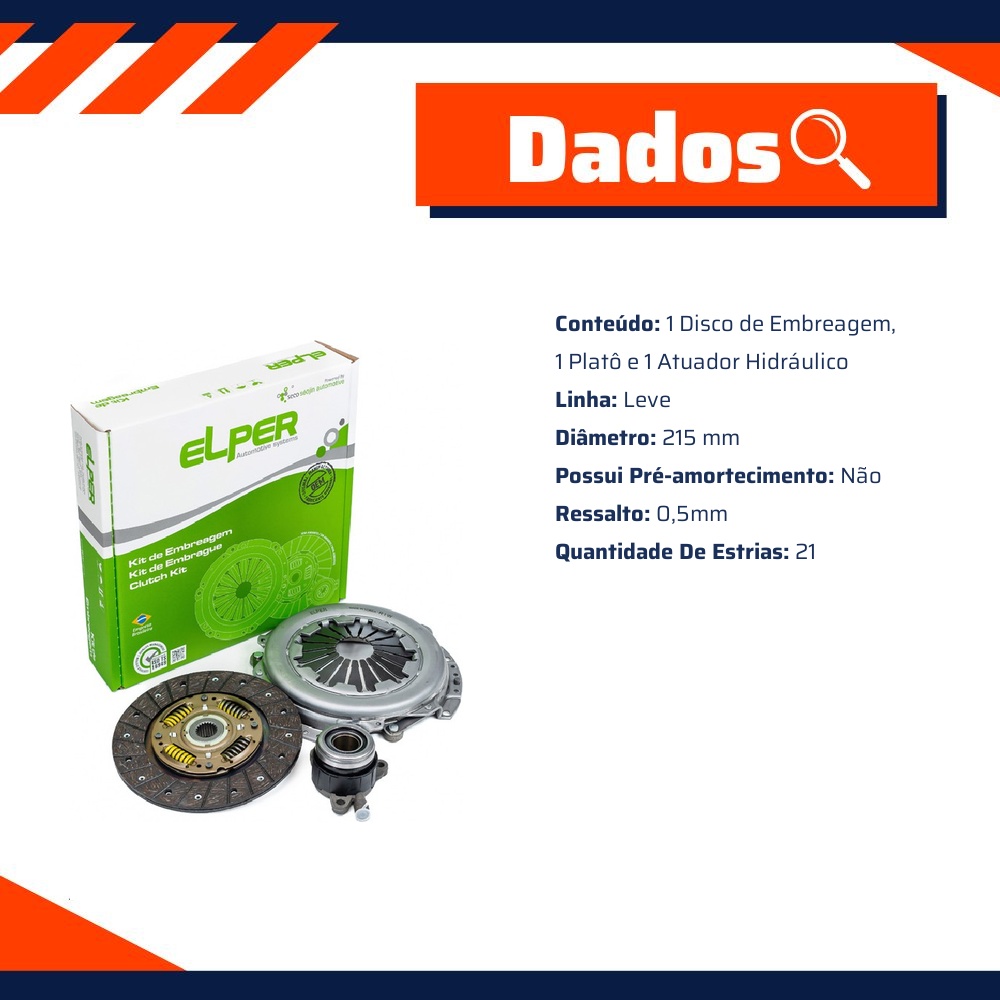 Kit de Embreagem com Atuador Hidráulico para Toyota Corolla - Elper - 90 362