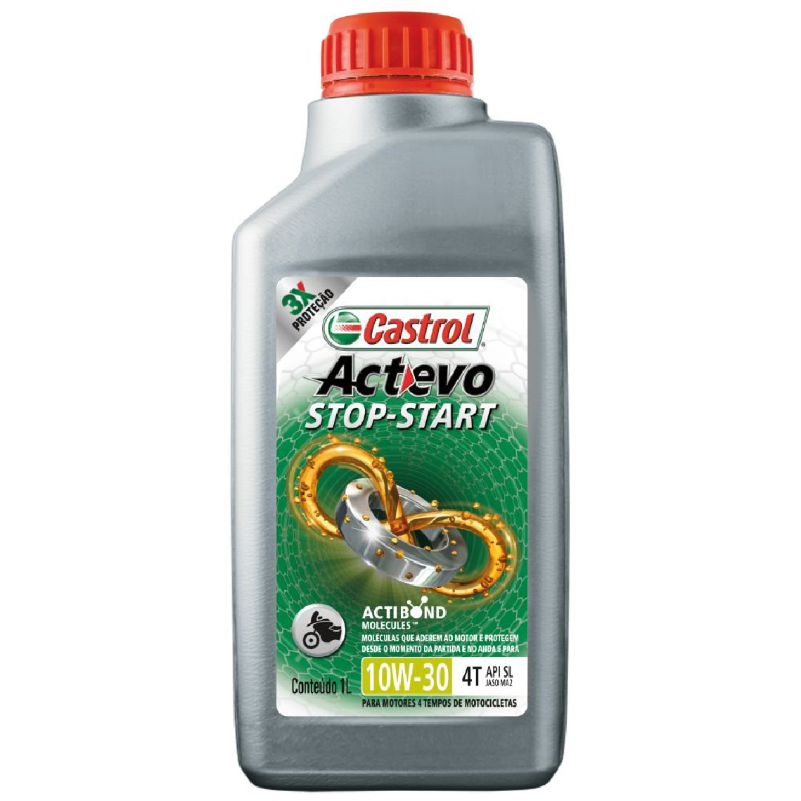 Óleo de Motor para Moto Actevo Stop-Start 4T 10W30 API SL Semissintético 1L - Castrol - 3430728