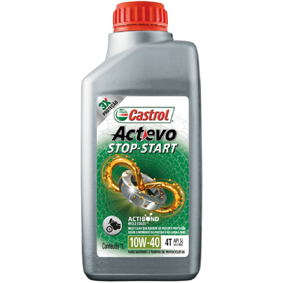 Óleo de Motor para Moto Actevo Stop-Start 4T 10W40 API SL Semissintético 1L - Castrol - 3430825