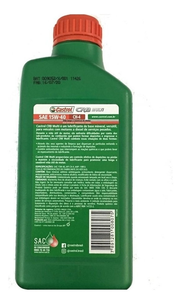 Óleo de Motor CRB Multi 15W40 CH-4 Mineral 1L - Castrol - 3427870