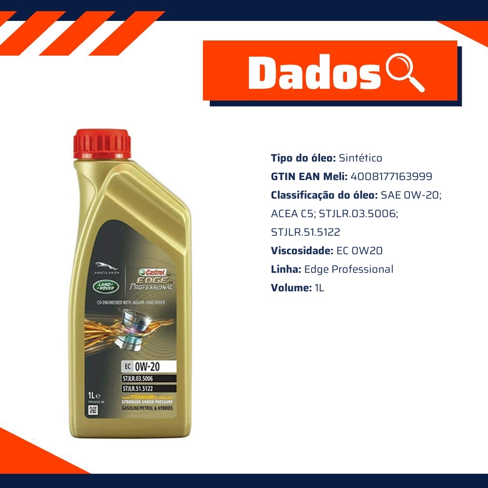 Óleo de Motor Edge Professional EC 0W20 ACEA C5 Sintétitico 1L - Castrol - 3435390
