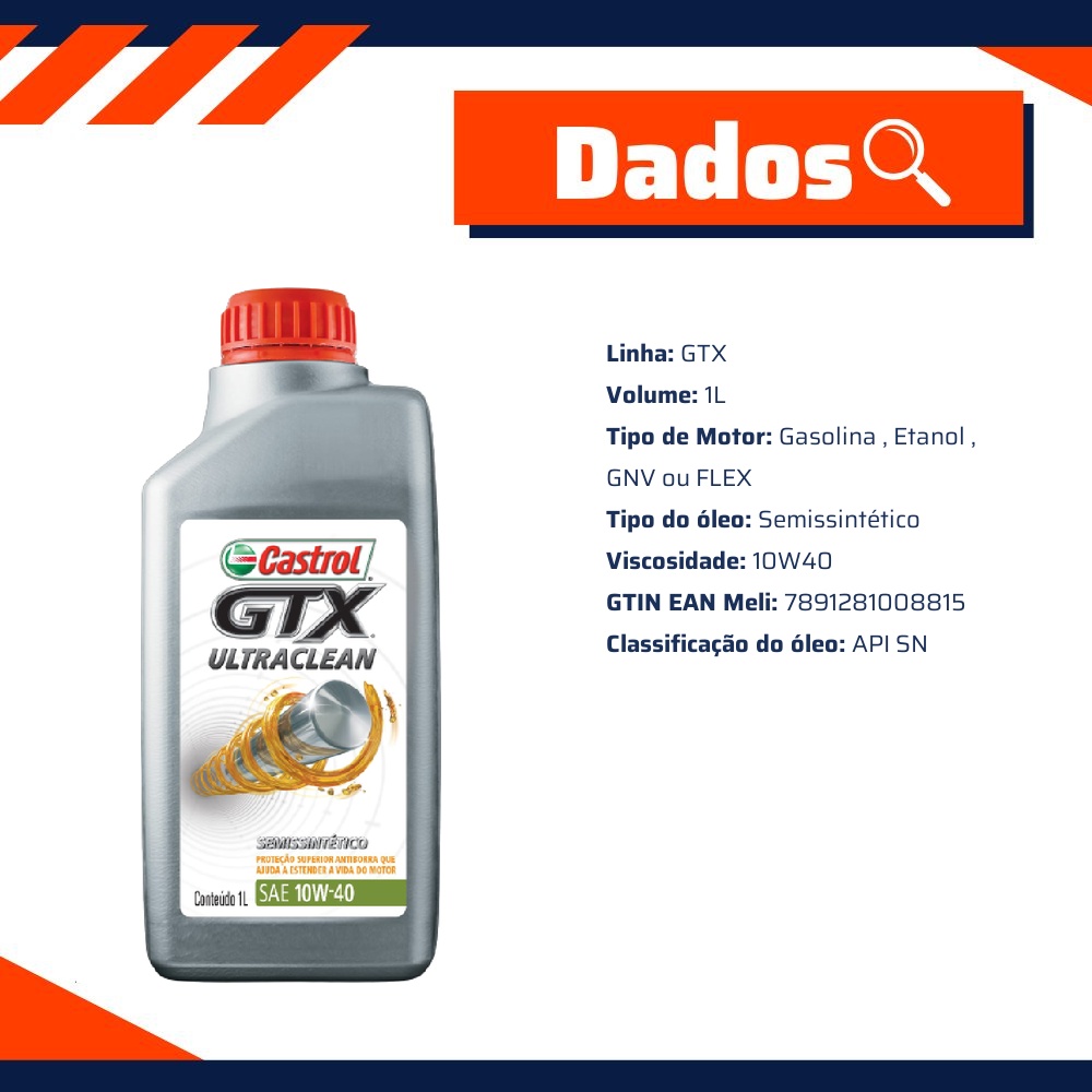 Óleo de Motor GTX 10W40 API SN Semissintético 1L - Castrol - 3436727