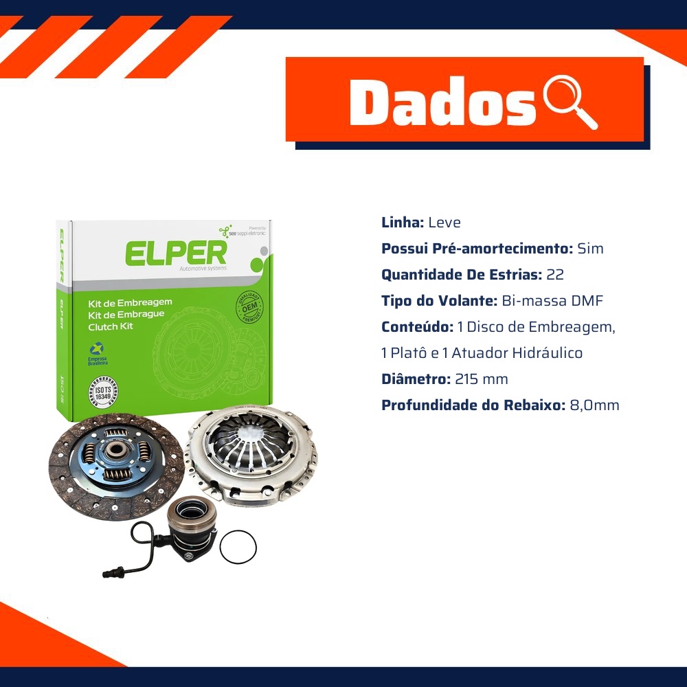 Kit de Embreagem com Atuador Hidráulico para Chevrolet Montana - Elper - 90 399