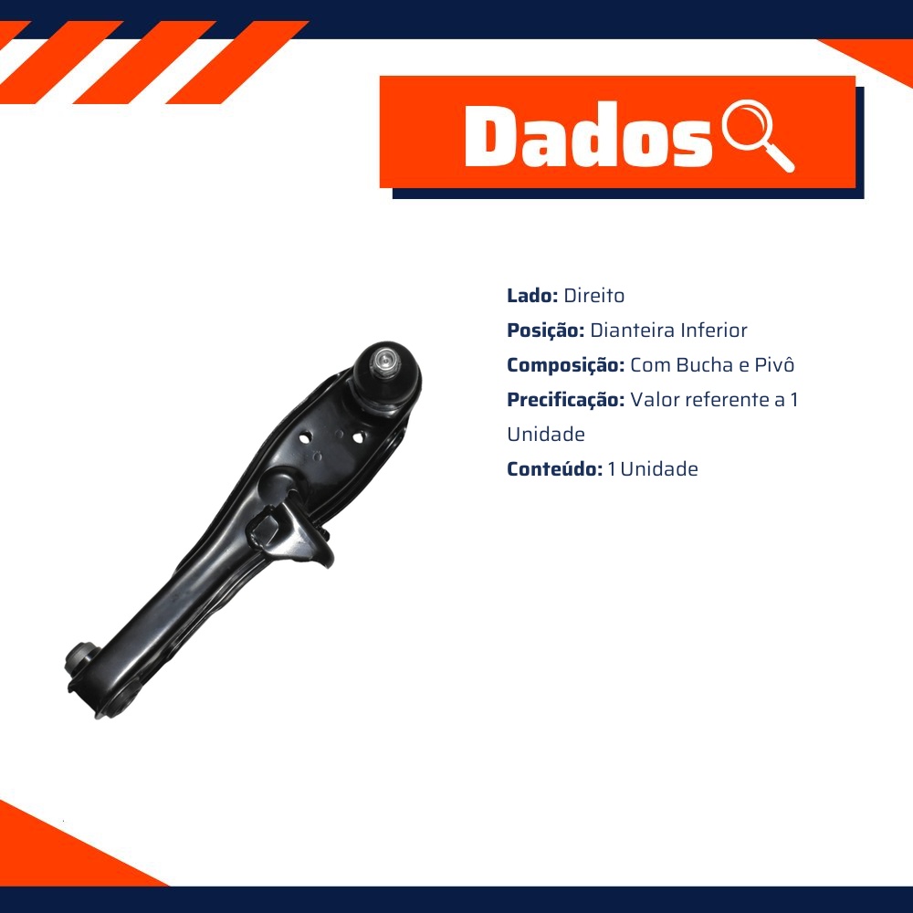 Bandeja Dianteira Inferior Lado Direito com Bucha e Pivô para Mitsubishi Pajero Tr4 - MetalSystem - 08088DMS
