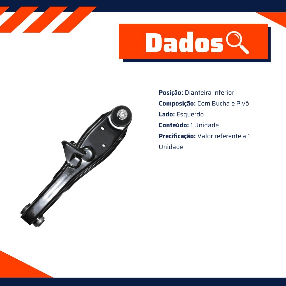 Bandeja Dianteira Inferior Lado Esquerdo com Bucha e Pivô para Mitsubishi Pajero Tr4 - MetalSystem - 08088EMS