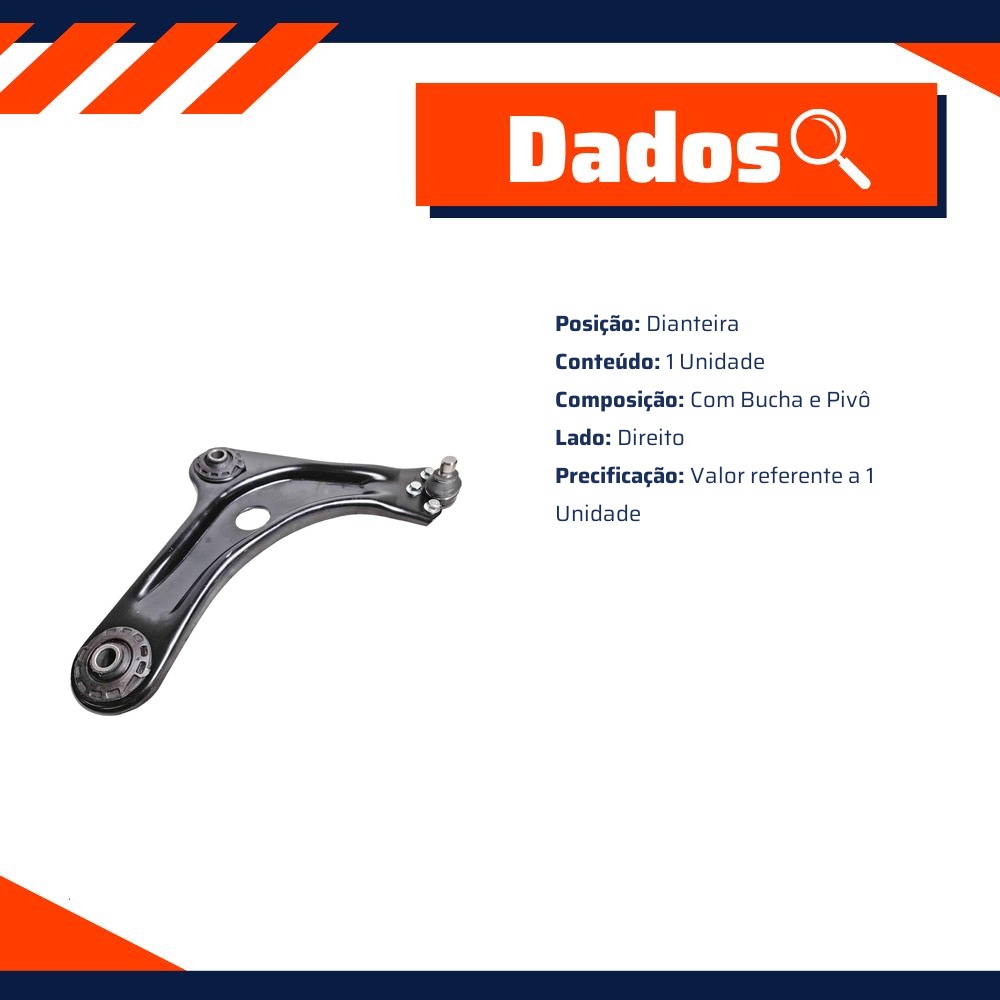 Bandeja Dianteira Lado Direito com Bucha e Pivô para Citroen C3 - MetalSystem - 30199DMS