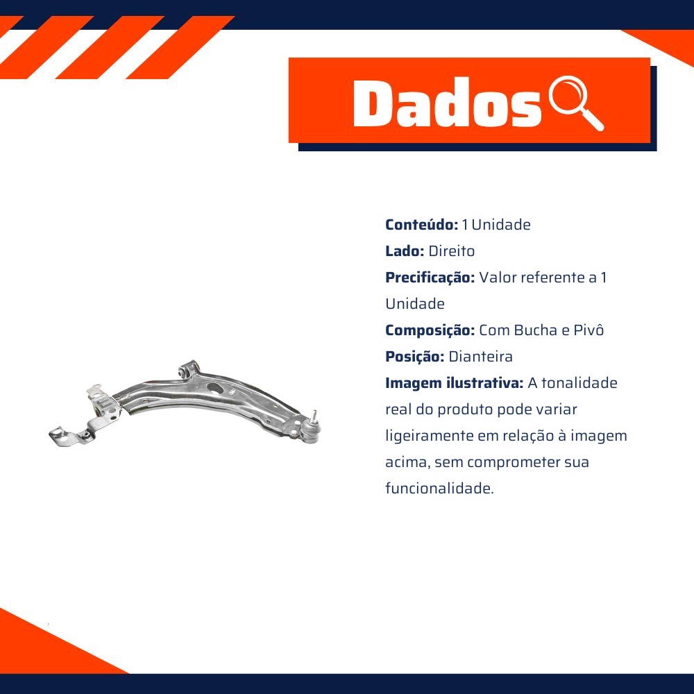 Bandeja Dianteira Lado Direito com Bucha e Pivô - Metalsystem - 08209CMMS