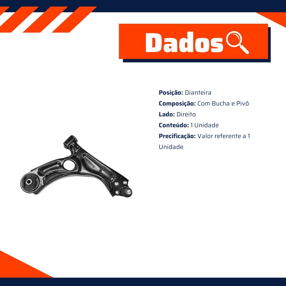 Bandeja Dianteira Lado Direito com Bucha e Pivô - Metalsystem - 08111DMS