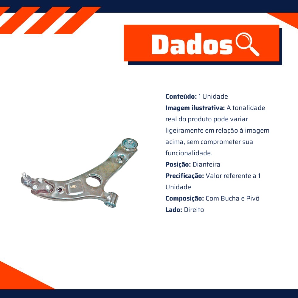 Bandeja Dianteira Lado Direito com Bucha e Pivô para Hyundai Azera e Sonata - MetalSystem - 08075DMS