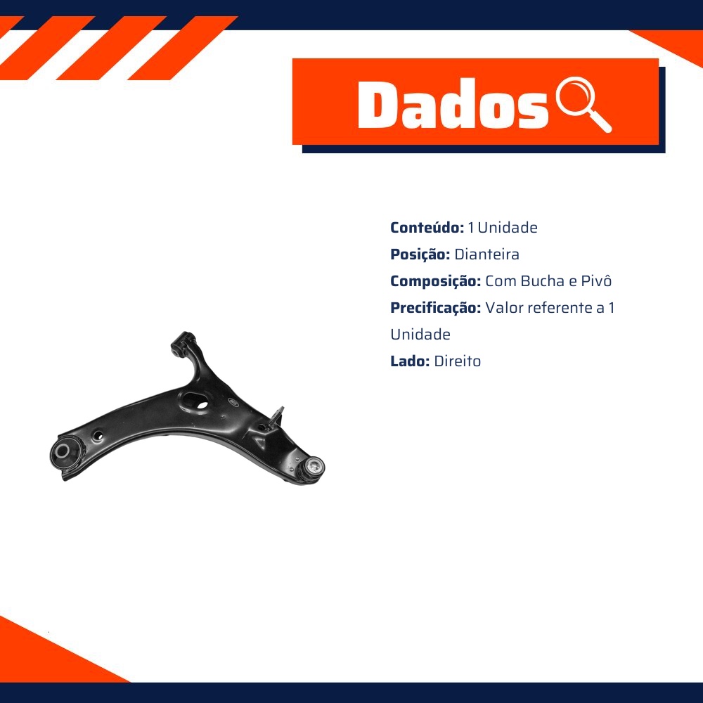 Bandeja Dianteira Lado Direito com Bucha e Pivô para Subaru XV - MetalSystem - 31559DMS