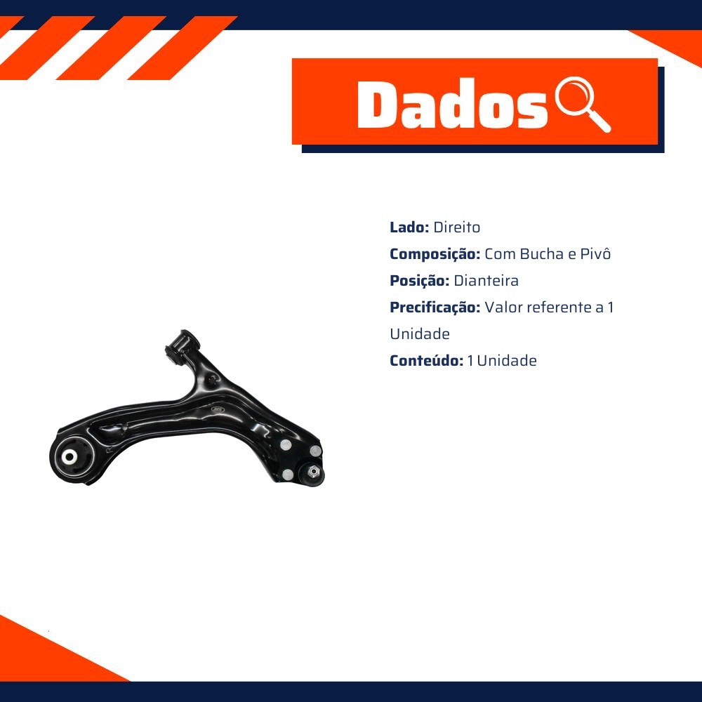 Bandeja Dianteira Lado Direito com Bucha e Pivô para Chevrolet Onix - MetalSystem - 31554DMS