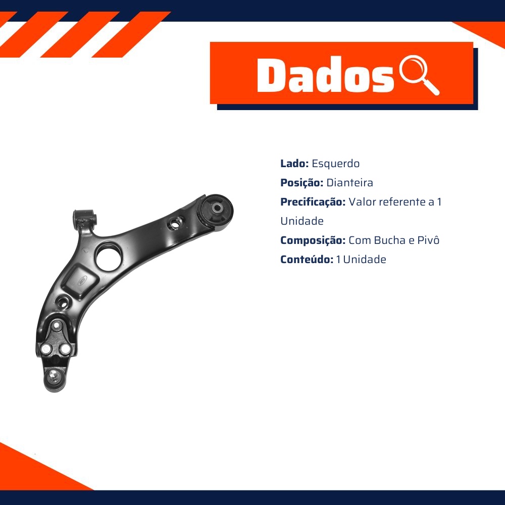 Bandeja Dianteira Lado Esquerdo com Bucha e Pivô para Hyundai Azera e Sonata - MetalSystem - 08075EMS