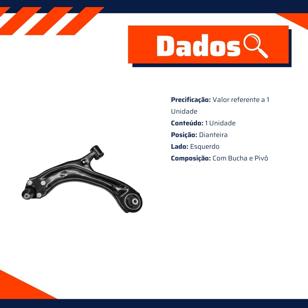 Bandeja Dianteira Lado Esquerdo com Bucha e Pivô para Chevrolet Tracker - MetalSystem - 31557EMS