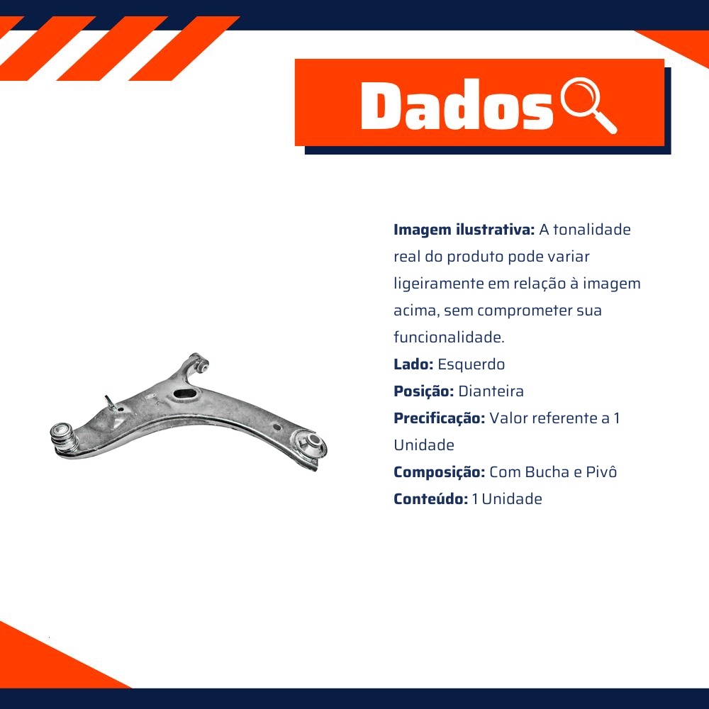 Bandeja Dianteira Lado Esquerdo com Bucha e Pivô para Subaru XV - MetalSystem - 31559EMS