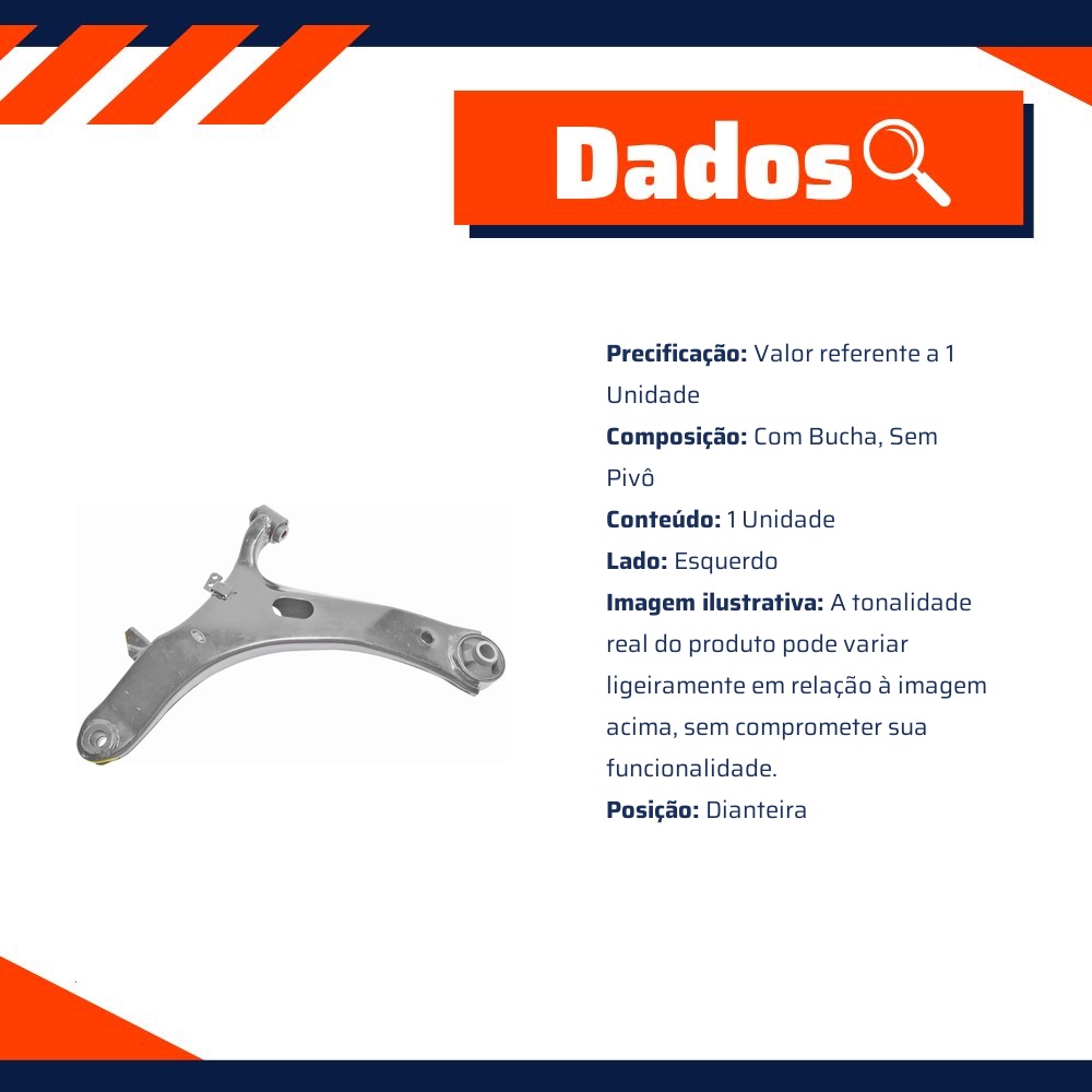 Bandeja Dianteira Lado Esquerdo com Bucha sem Pivô para Subaru Impreza - MetalSystem - 08013EMS