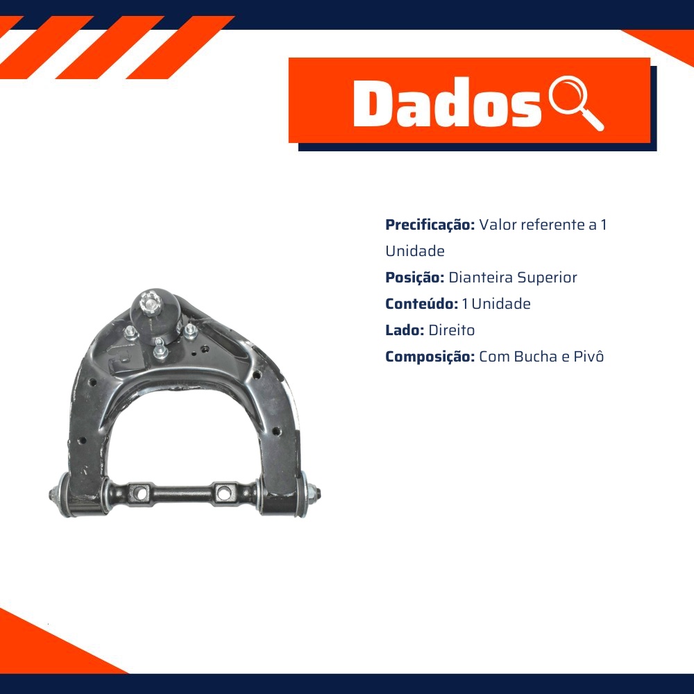 Bandeja Dianteira Superior Lado Direito com Bucha e Pivô para Mitsubishi L200 - MetalSystem - 08974CMS
