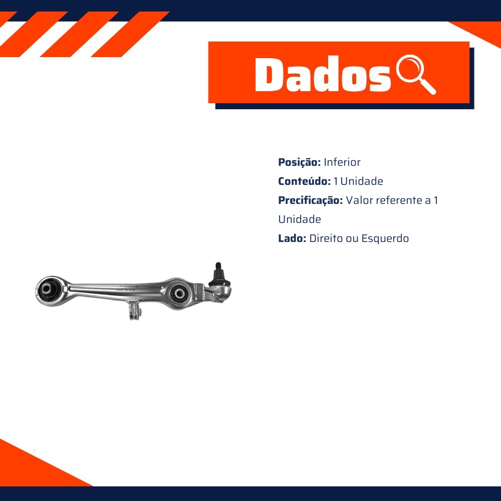 Braço de Suspensão Inferior Lado Direito ou Esquerdo - Metalsystem - 30084+MS