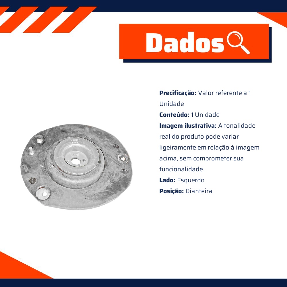 Coxim do Amortecedor Dianteiro Lado Esquerdo - Metalsystem - 30407E+MS