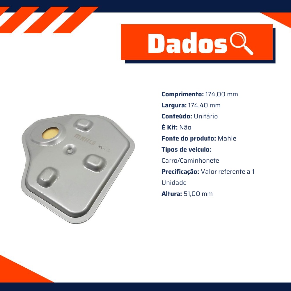 Filtro de Óleo do Câmbio para Toyota Etios e Etios Sedan - Mahle - HX410D