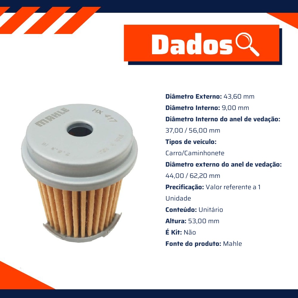 Filtro de Óleo do Câmbio - Mahle - HX417D