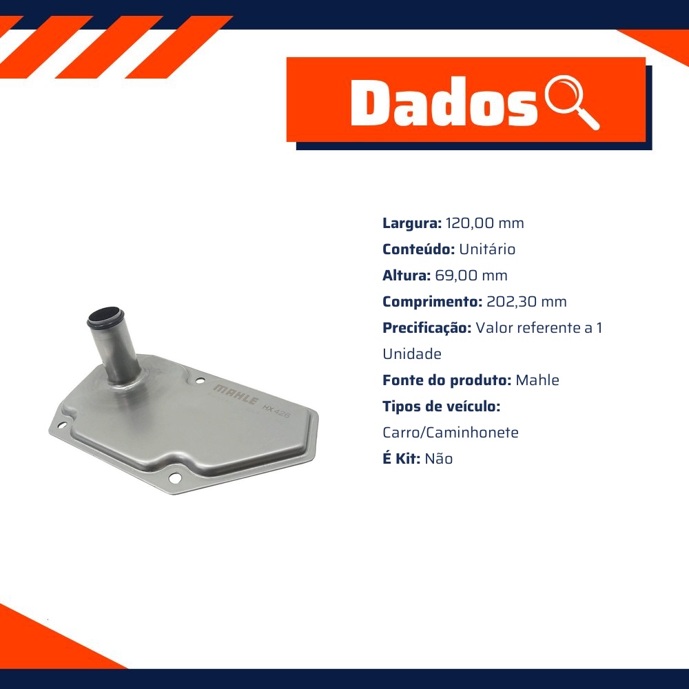 Filtro de Óleo do Câmbio para Nissan Kicks e Versa - Mahle - HX426D