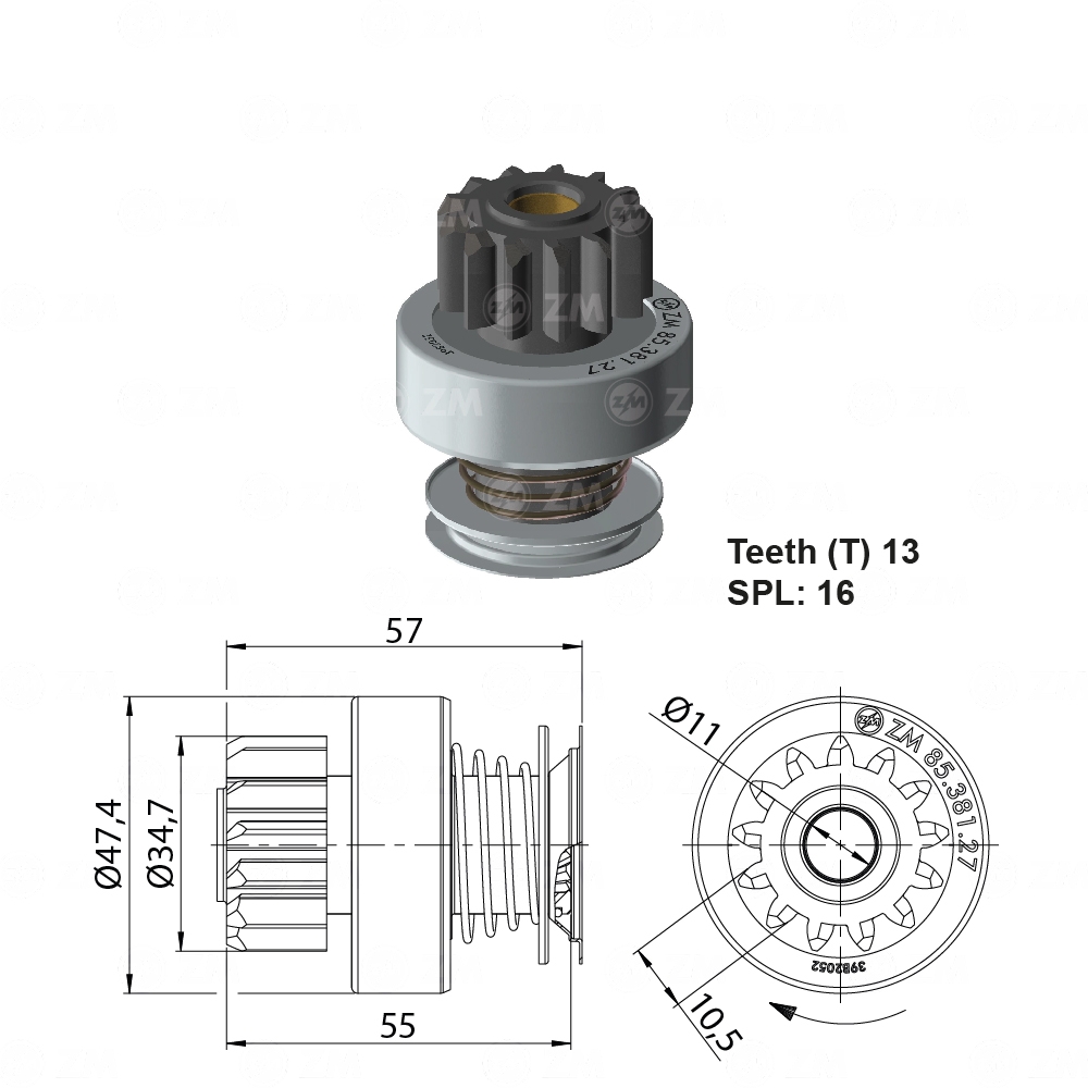 Impulsor de Partida para Fiat Argo e Mobi - ZM - 85.381.27
