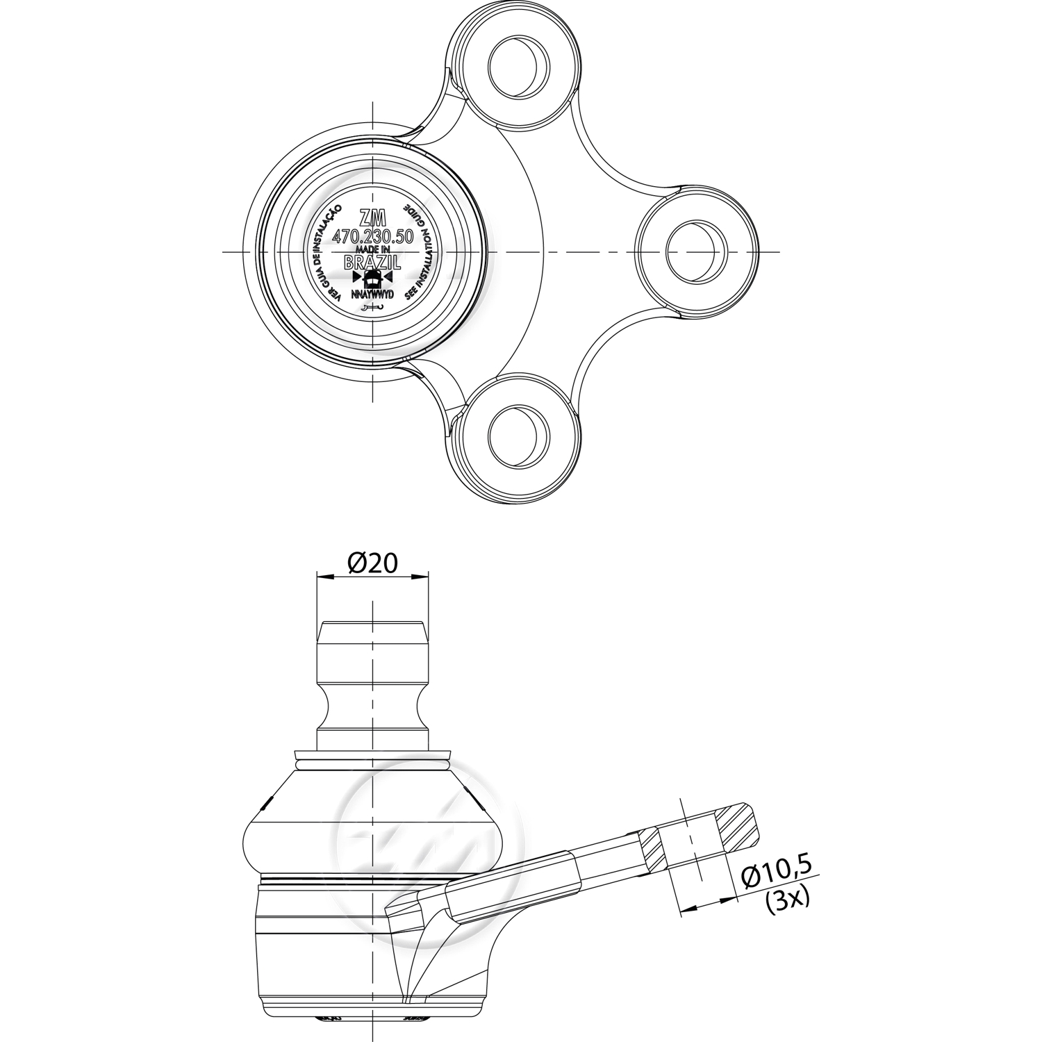 Pivô de Suspensão Direito ou Esquerdo para Peugeot 208 - ZM - 470.230.50