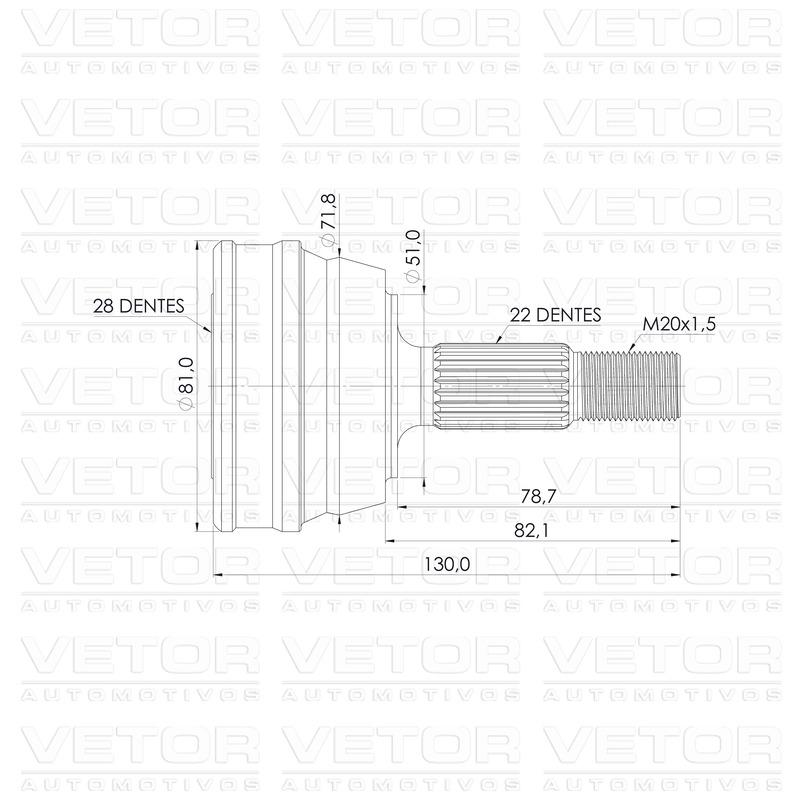 Junta Homocinética Direita ou Esquerda para Volkswagen Gol e Parati - Vetor - VT6005