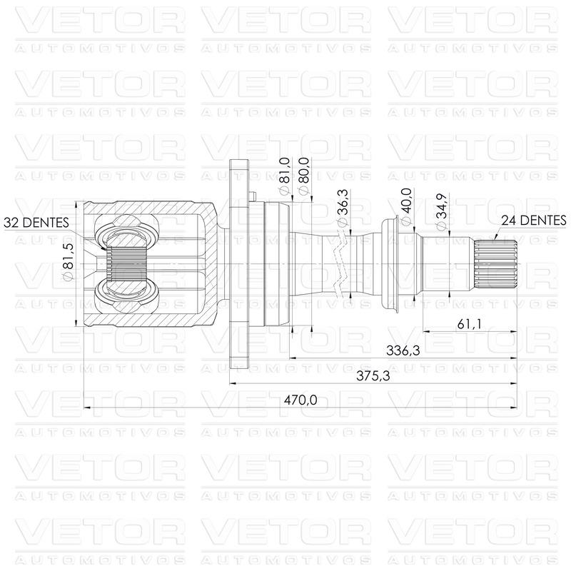 Tulipa Direita para Toyota Corolla - Vetor - VT6006